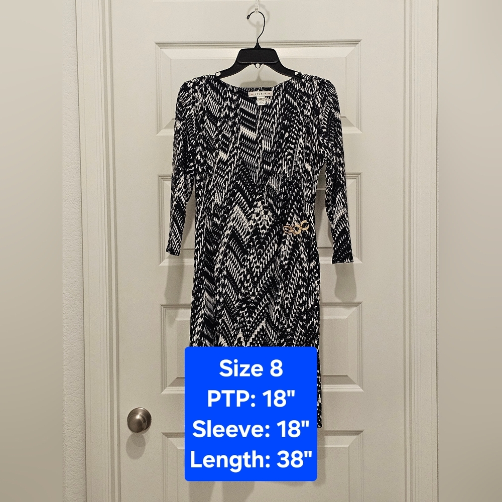 AA Studio AA 3/4 Sleeve Patterned Faux Wrap Dress, EUC, Size 8